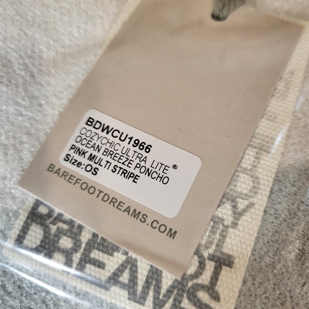 Barefoot Dreams Cozy Chic Ultra Lite Ocean Breeze Poncho One Size Pink Multi - Picture 3 of 6